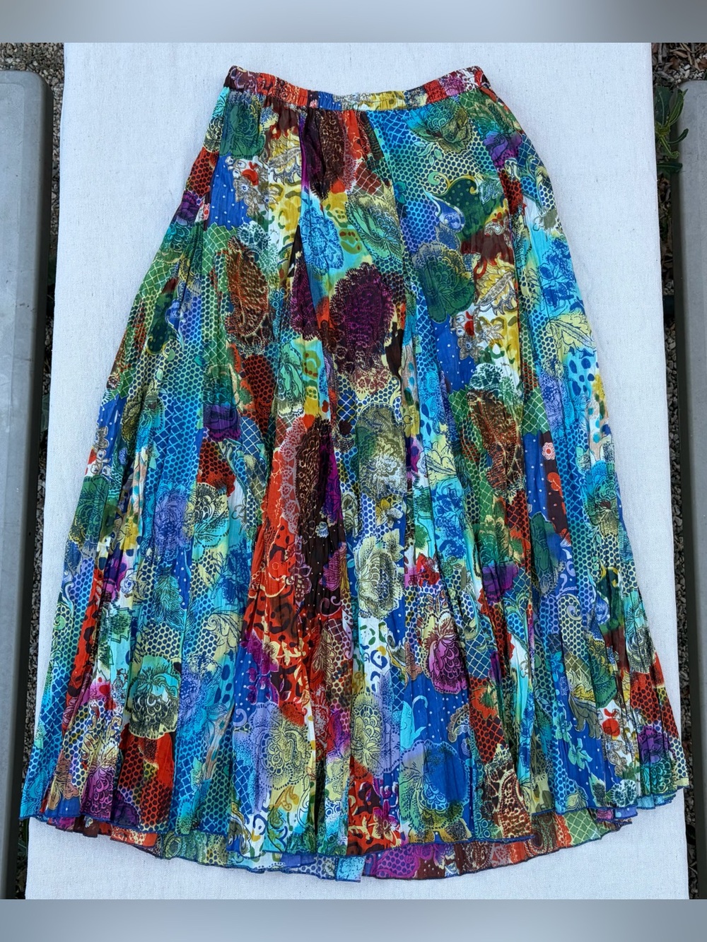 Phool Multicolor Patchwork Print Paisley Floral Maxi Skirt, Boho Summer Festival